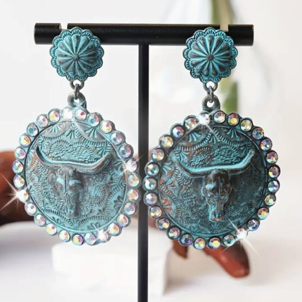 Boho western earrings Antiqued brass or silver tone